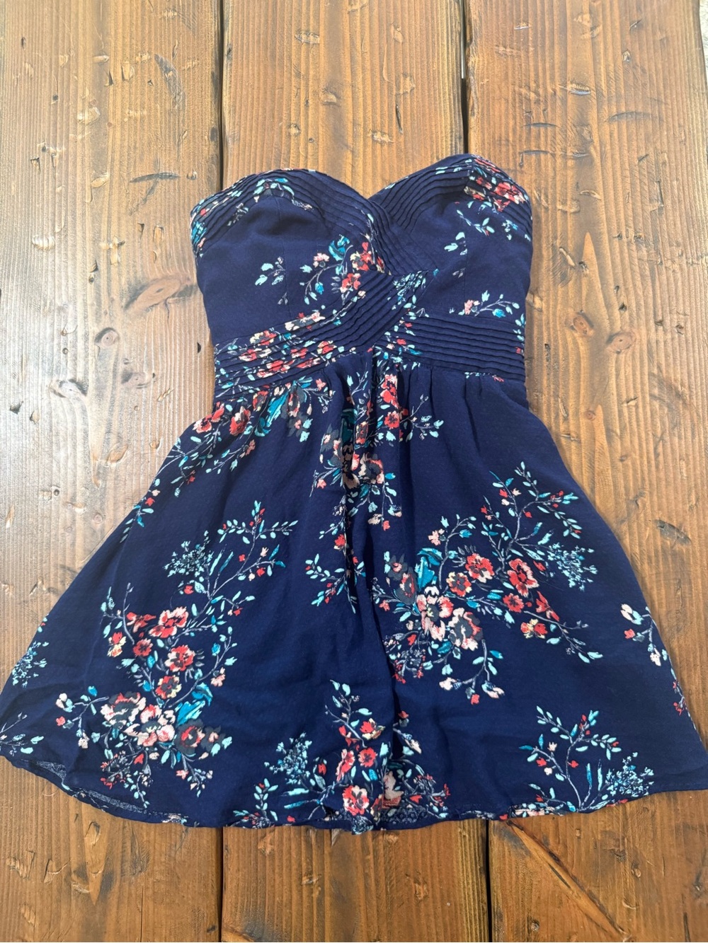 Kimchi Strapless Navy Floral A-Line Dress
